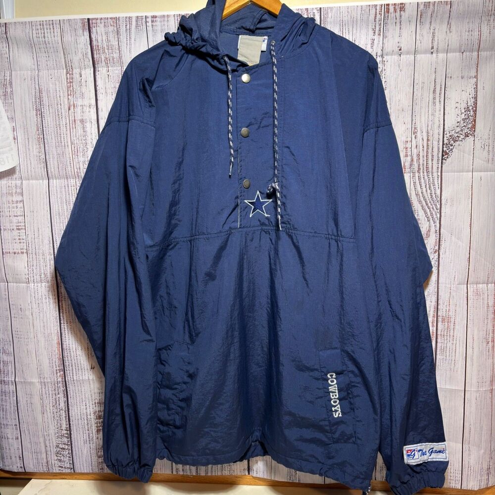Vintage Dallas Cowboys The Game Pullover Windbreaker Jacket XL Blue NFL Hooded